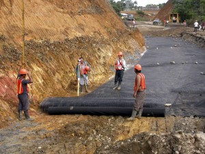 Geotextiles being used in construction