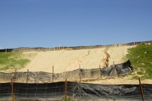 Silt fences on slope